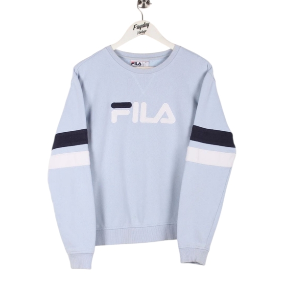 Fila Sky Blue French Terry Crewneck Navy/White Stripes Loungewear Top Sz L - Picture 3 of 8